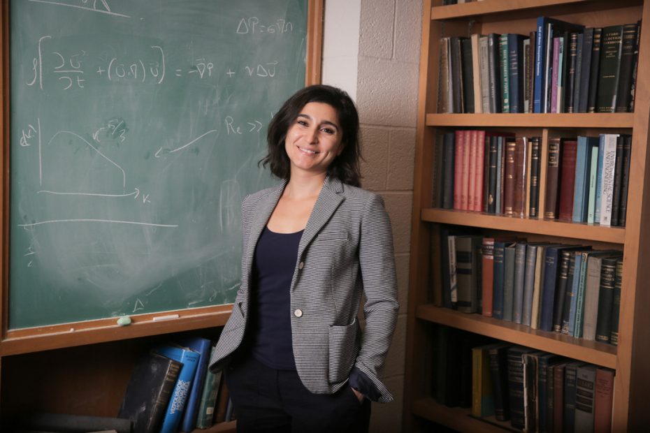 Prof. Bourouiba standing at chalkboard