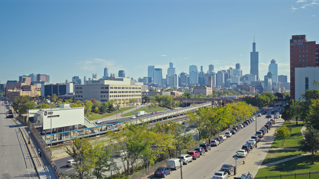 Landscape city view of Illinois Medical District